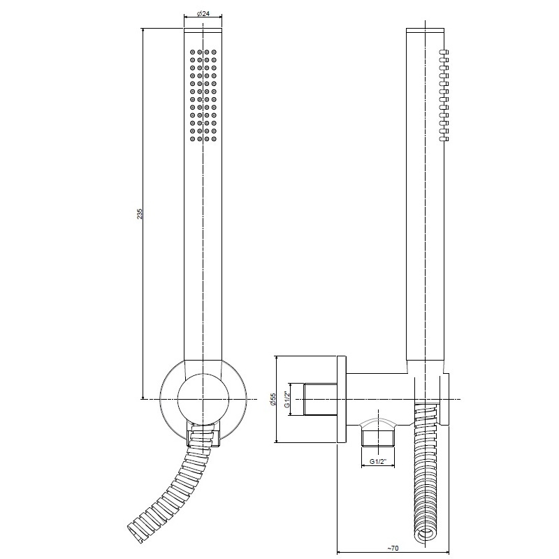 Immagine di Rubinetteria Paffoni TONDO set doccia ad incasso con doccetta master monogetto, supporto, presa acqua incorporata e flessibile 150 cm, finitura steel looking ZDUP094ST