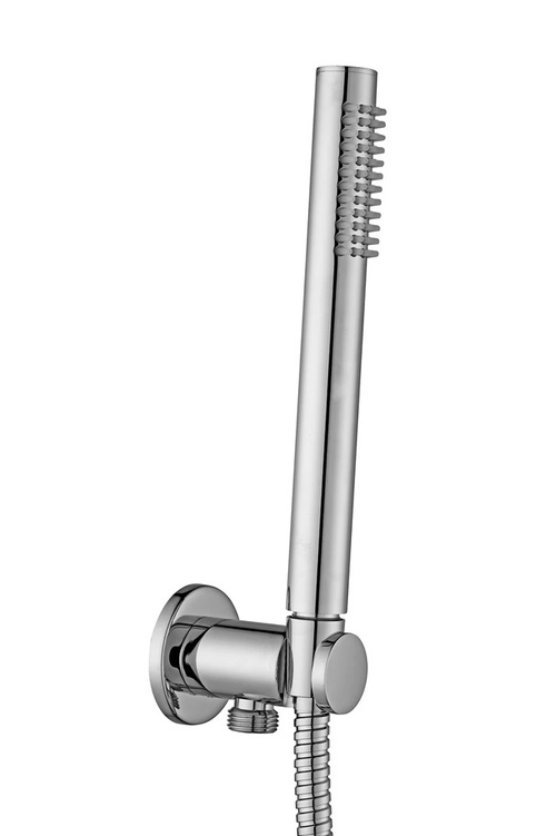 Immagine di Rubinetteria Paffoni TONDO set doccia ad incasso con doccetta master monogetto, supporto, presa acqua incorporata e flessibile 150 cm, finitura steel looking ZDUP094ST