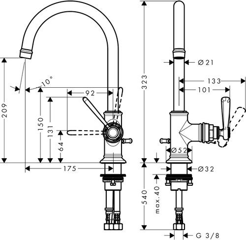Immagine di Axor MONTREUX miscelatore monocomando lavabo 210 con maniglia a leva e salterello, finitura cromo 16517000