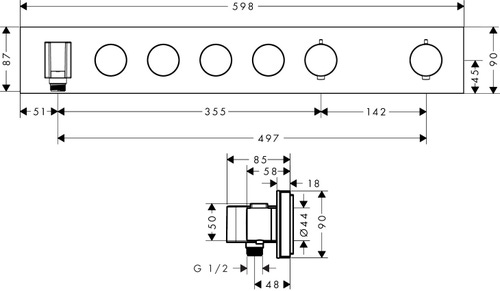 Immagine di Axor SHOWERSOLUTIONS modulo termostatico Select 600/90 ad incasso per 4 utenze, finitura cromo 18357000