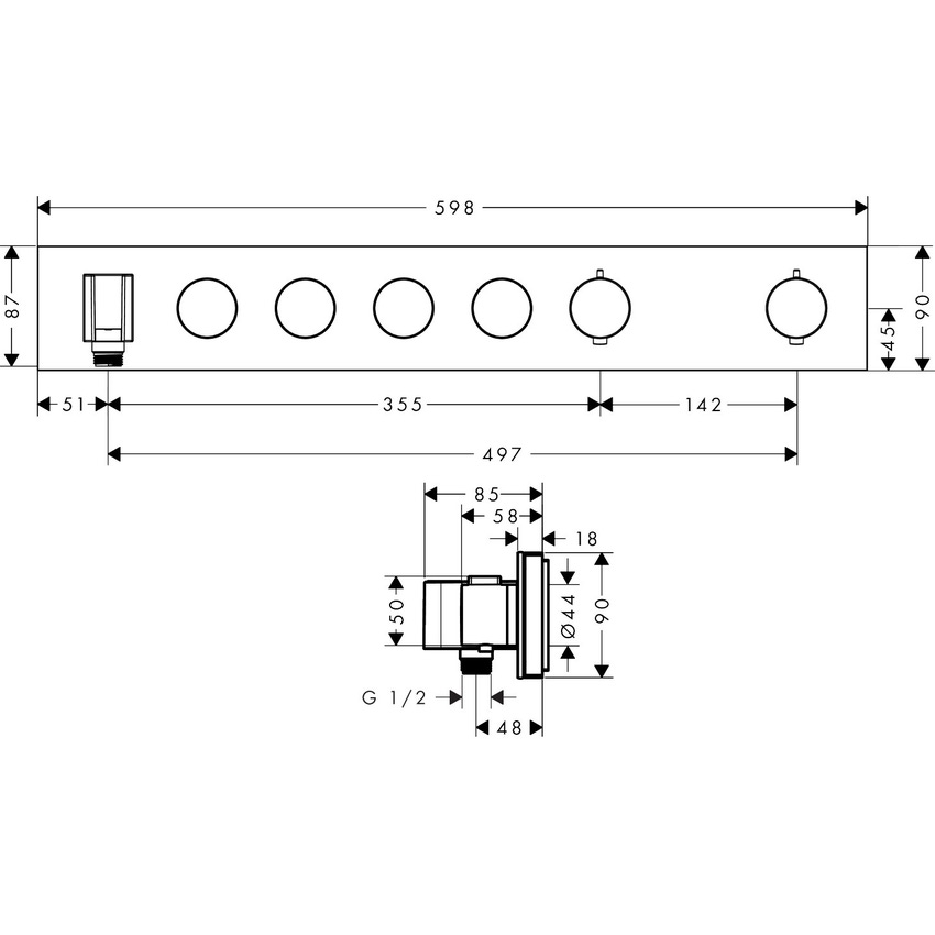 Immagine di Axor SHOWERSOLUTIONS modulo termostatico Select 600/90 ad incasso per 4 utenze, finitura cromo 18357000