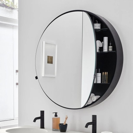 Immagine di Cielo I CATINI  specchio contenitore tondo Ø 75 cm con scocca laccata finitura cemento CASPCT75CM