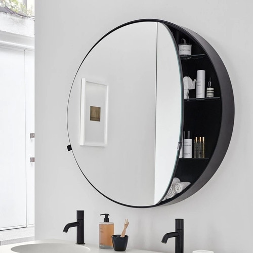Immagine di Cielo I CATINI  specchio contenitore tondo Ø 75 cm con scocca laccata finitura cemento CASPCT75CM