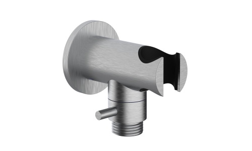 Immagine di Bossini  NOBU rubinetto d’arresto da 1/2”M con vitone a dischi di ceramica e supporto doccia, finitura acciaio satinato INC009000075005