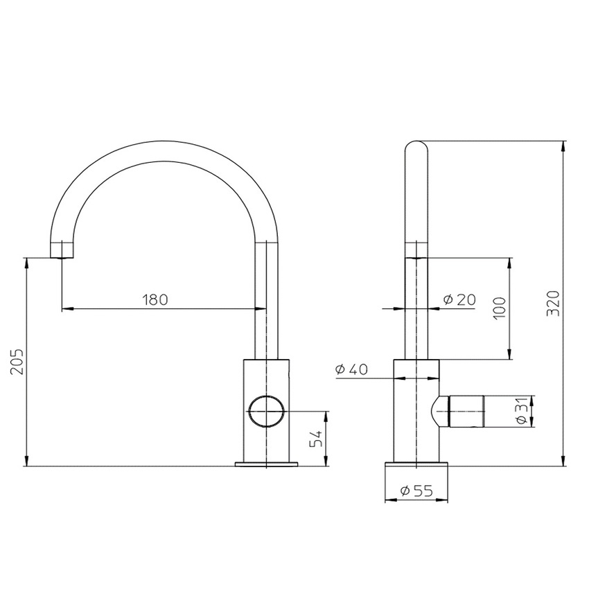 Immagine di Bossini NOBU miscelatore lavabo H.32 cm, monoforo, con bocca girevole, a comando laterale, senza  scarico, finitura acciaio satinato INZ207000075005