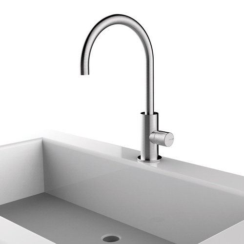 Immagine di Bossini NOBU miscelatore lavabo H.32 cm, monoforo, con bocca girevole, a comando laterale, senza  scarico, finitura acciaio satinato INZ207000075005