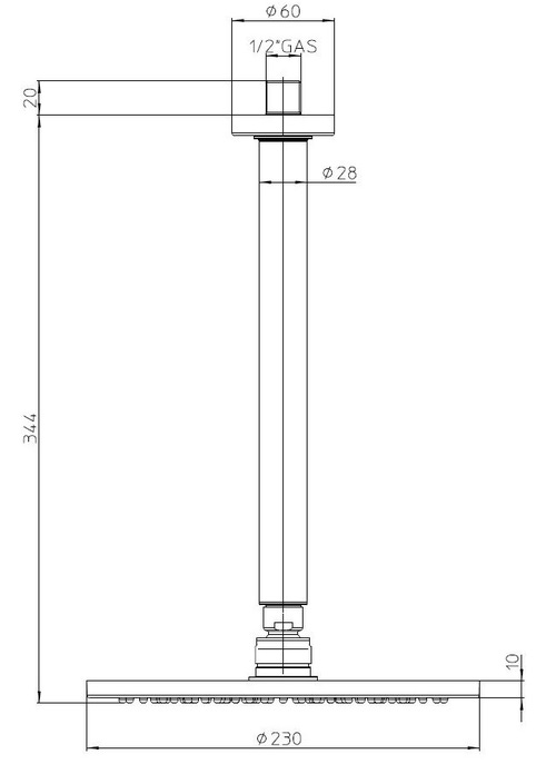 Immagine di Bossini COSMO soffione Ø 23 cm, in ottone, con braccio doccia verticale 30 cm, finitura cromo H30595G00030009