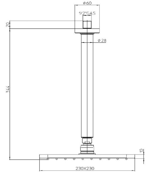 Immagine di Bossini COSMO soffione quadrato 23 cm, in ottone, con braccio doccia verticale 30 cm, finitura cromo H30597G00030009