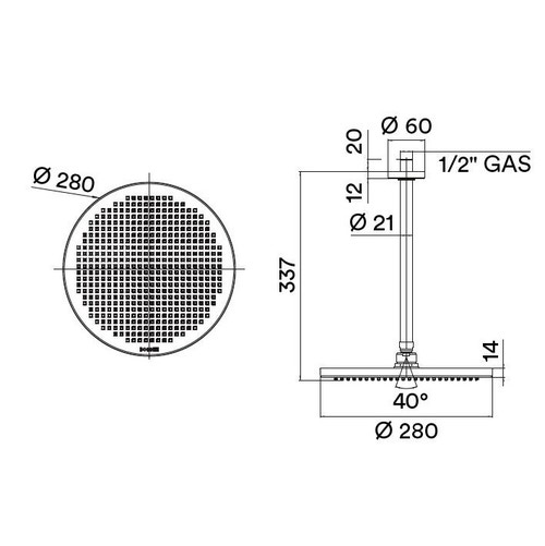 Immagine di Bossini APICE set composto da soffione Ø 28 cm e braccio doccia verticale H.30 cm, finitura cromo H31430G00030005
