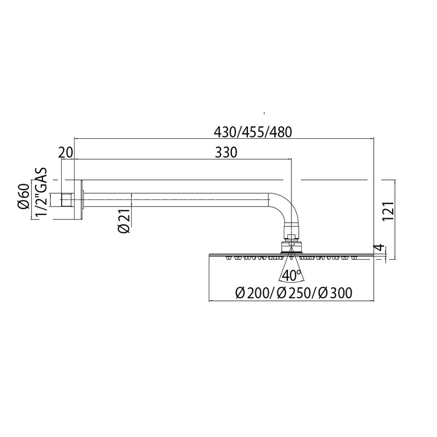 Immagine di Bossini TETIS soffione Ø 2 cm, in acciaio inox, con braccio doccia orizzontale 35cm, finitura cromo H19871H00030009