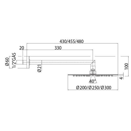 Immagine di Bossini TETIS soffione Ø 25 cm, in acciaio inox, con braccio doccia orizzontale 35cm, finitura cromo H70871H00030009