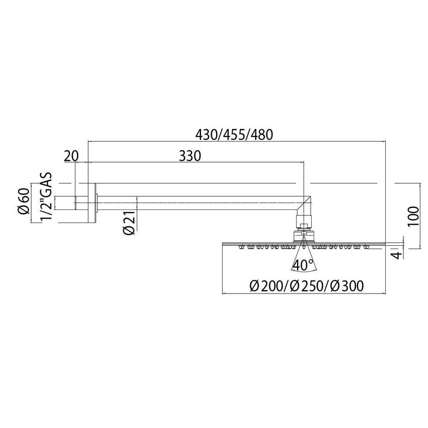 Immagine di Bossini TETIS soffione Ø 25 cm, in acciaio inox, con braccio doccia orizzontale 35cm, finitura cromo H70871H00030009