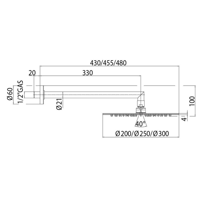 Immagine di Bossini TETIS soffione Ø 30 cm, in acciaio inox, con braccio doccia orizzontale 35 cm, finitura cromo H70872H00030009