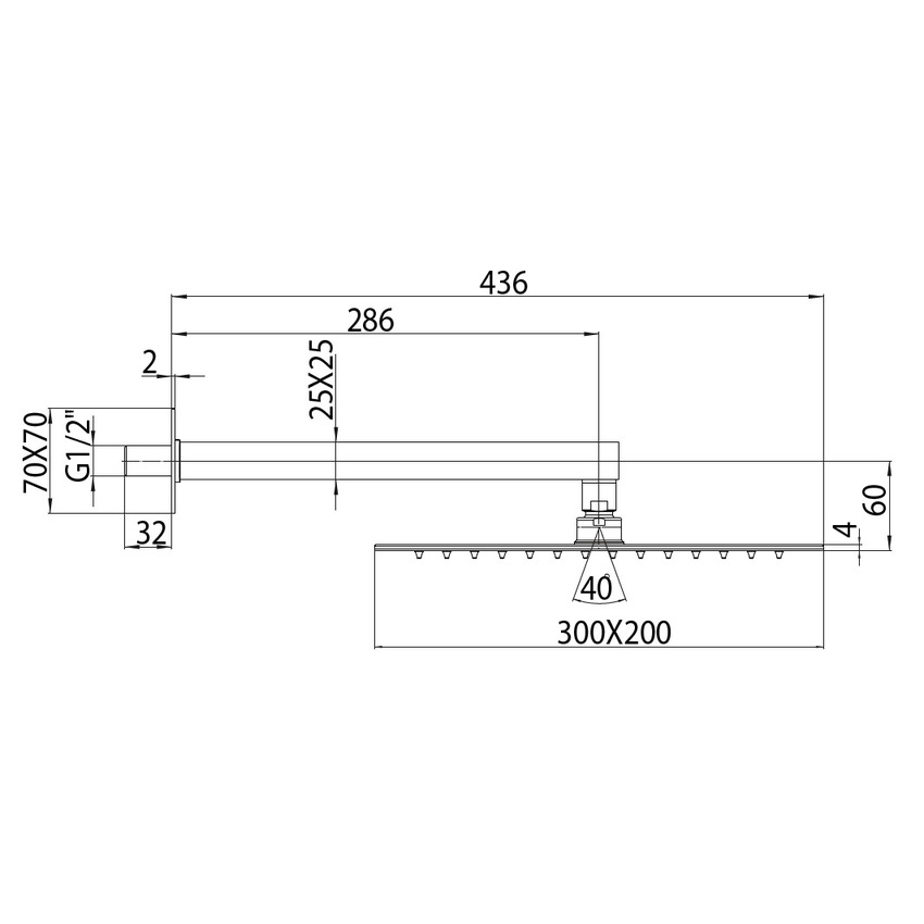 Immagine di Bossini TETIS soffione 30x20 cm, con braccio doccia orizzontale 30 cm, finitura cromo H69876G00030009