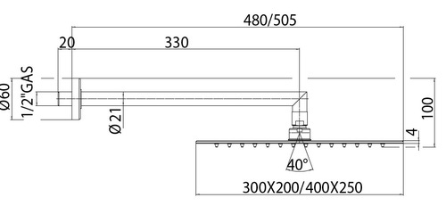 Immagine di Bossini TETIS soffione 40x25 cm, con braccio doccia orizzontale 35 cm, finitura cromo H70877H00030009
