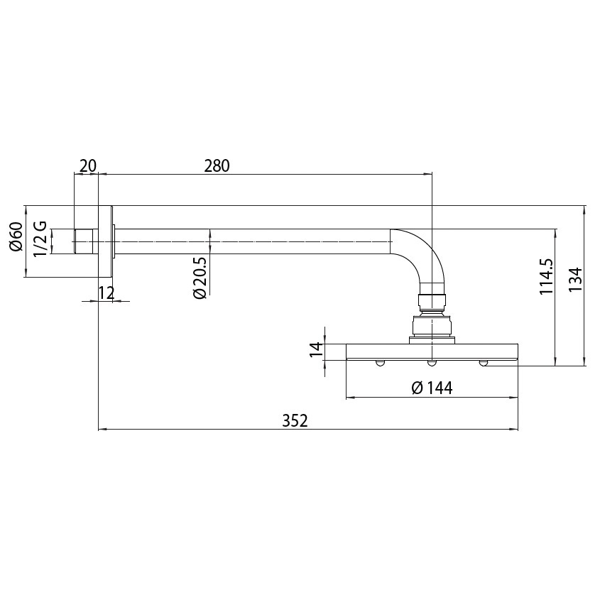Immagine di Bossini NEBULIZAIR soffione Ø 14 cm, in ottone, con braccio doccia orizzontale 30 cm, finitura cromo H19620G00030009