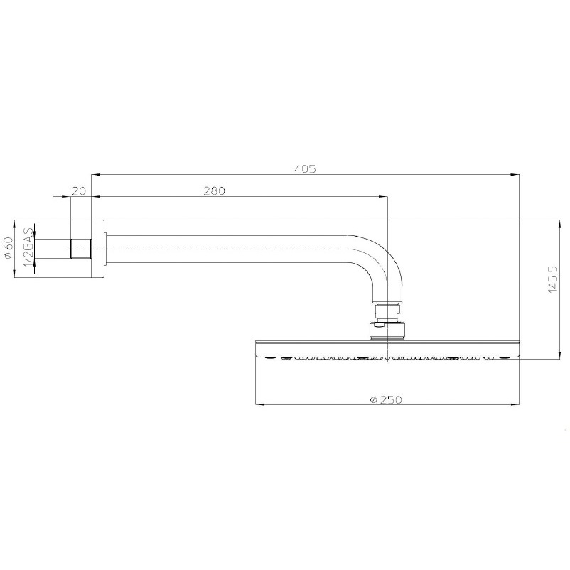 Immagine di Bossini OKI soffione Ø 25 cm, con braccio doccia orizzontale 30 cm, finitura cromo H71410G00030009