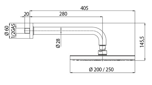 Immagine di Bossini OKI soffione Ø 20 cm, con braccio doccia orizzontale 30 cm, finitura cromo H71405G00030009