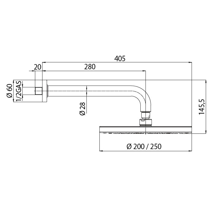 Immagine di Bossini OKI soffione Ø 20 cm, con braccio doccia orizzontale 30 cm, finitura cromo H71405G00030009