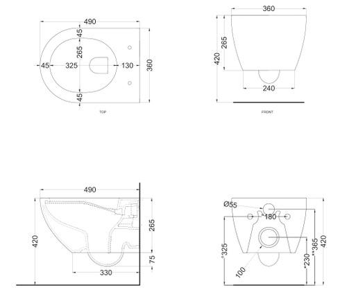 Immagine di Cielo ENJOY PRO MINI vaso sospeso, rimless 2.0.1, senza brida e senza sedile, completo di fissaggi, colore bianco finitura lucido EJVSRKP