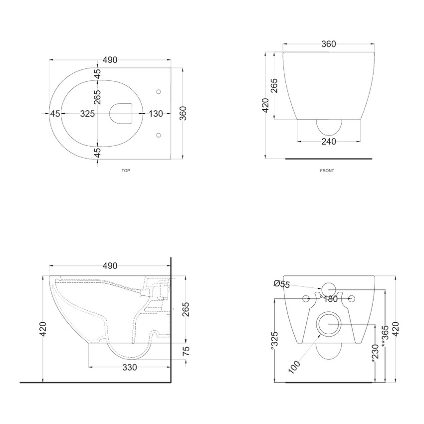 Immagine di Cielo ENJOY PRO MINI vaso sospeso, rimless 2.0.1, senza brida e senza sedile, completo di fissaggi, colore bianco finitura lucido EJVSRKP
