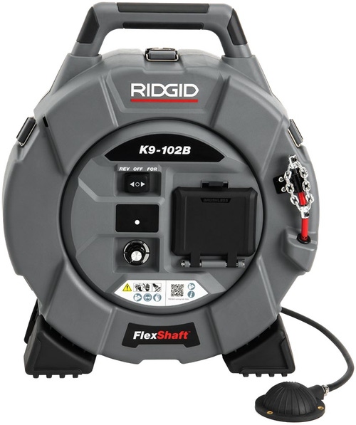 Immagine di Ridgid FlexShaft K9-102B Stasatrice a batteria per pulizia scarichi per tubi da 1" 1/4 - 2" (32 – 50 mm), dotata di cavo da 15,2 m (50') diametro da 1/4" (6 mm) e kit demolitori 80273