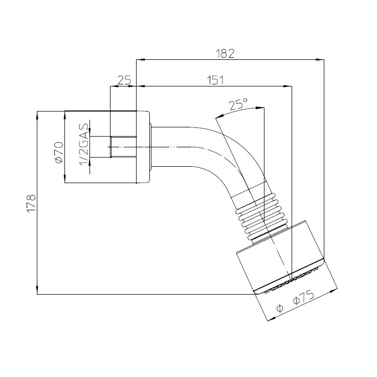 Immagine di Bossini Soffione Cylindrico/1 Ø 7,5 cm, con braccio doccia 12 cm x Ø 3,8 cm, finitura cromo H41352A00030004
