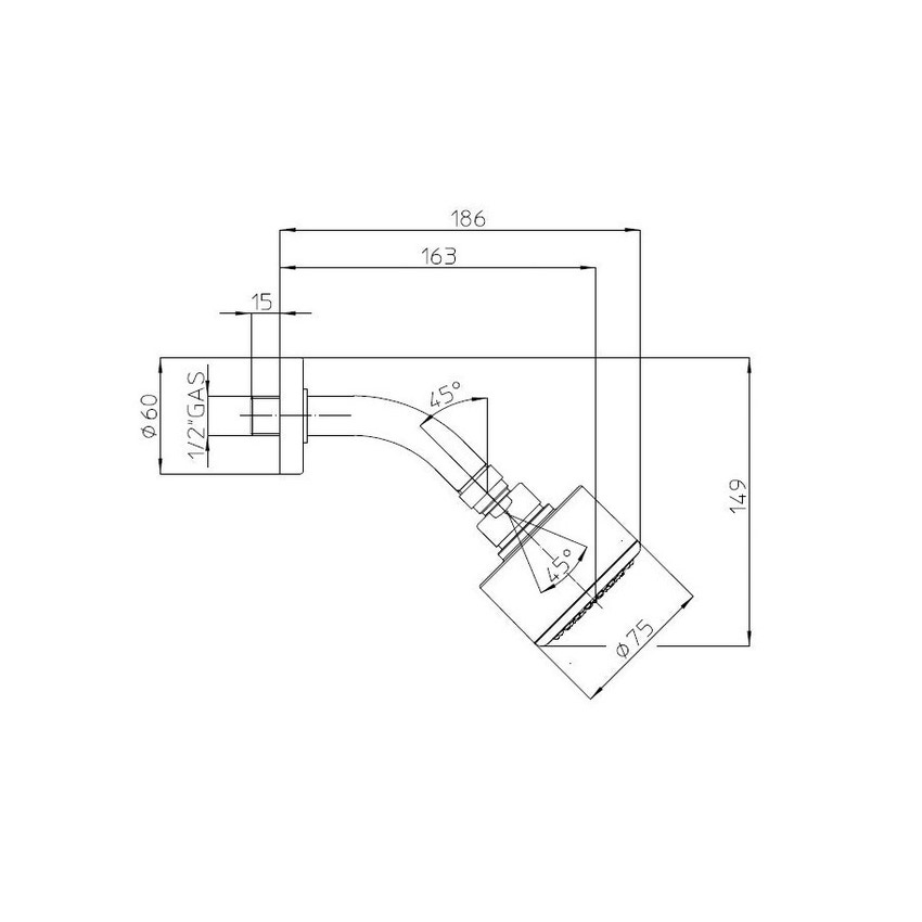 Immagine di Bossini Soffione Cylindrico/1 Ø 7,5 cm, con braccio doccia 12 cm x Ø 2,1 cm, finitura cromo H26352A00030009