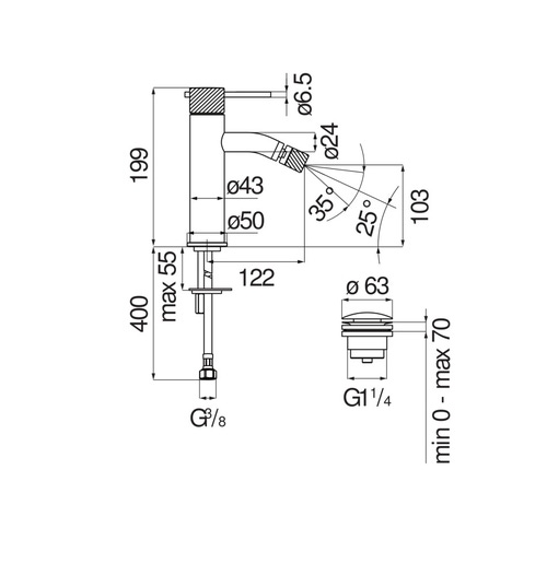 Immagine di Nobili RESPIRO miscelatore monocomando per bidet, con scarico push 1 1/4", finitura miele spazzolato PVD RS131119/2CGP