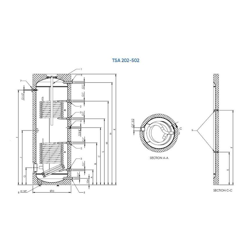 Immagine di ACV TSA 202 Bollitore vetrificato a doppio serpentino 200 litri 075470