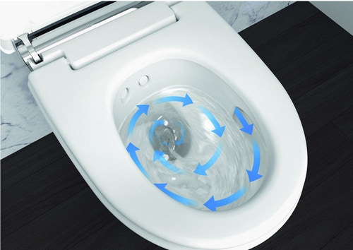Immagine di Geberit AQUACLEAN MERA COMFORT vaso sospeso, senza brida, completo di sedile con funzione bidet a chiusura ammortizzata e cover cromo lucido, colore bianco finitura lucido 146.210.21.1