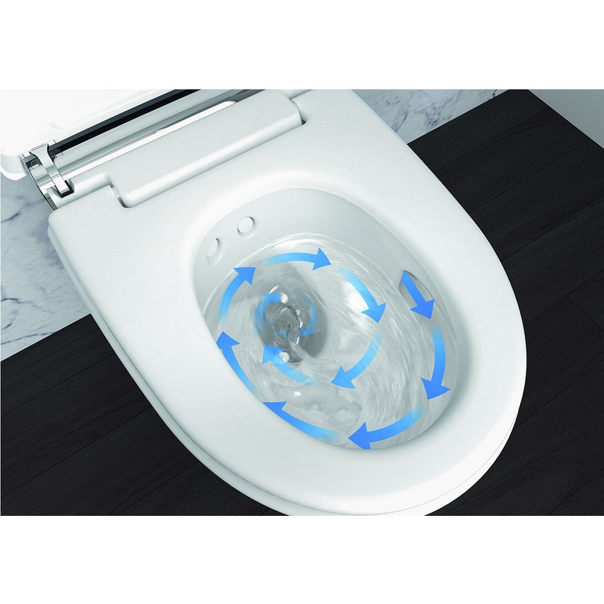 Immagine di Geberit AQUACLEAN MERA COMFORT vaso sospeso, senza brida, completo di sedile con funzione bidet a chiusura ammortizzata, colore bianco finitura lucido 146.210.11.1