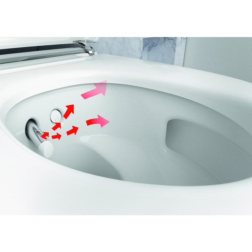 Immagine di Geberit AQUACLEAN MERA COMFORT vaso sospeso, senza brida, completo di sedile con funzione bidet a chiusura ammortizzata, colore bianco finitura lucido 146.210.11.1