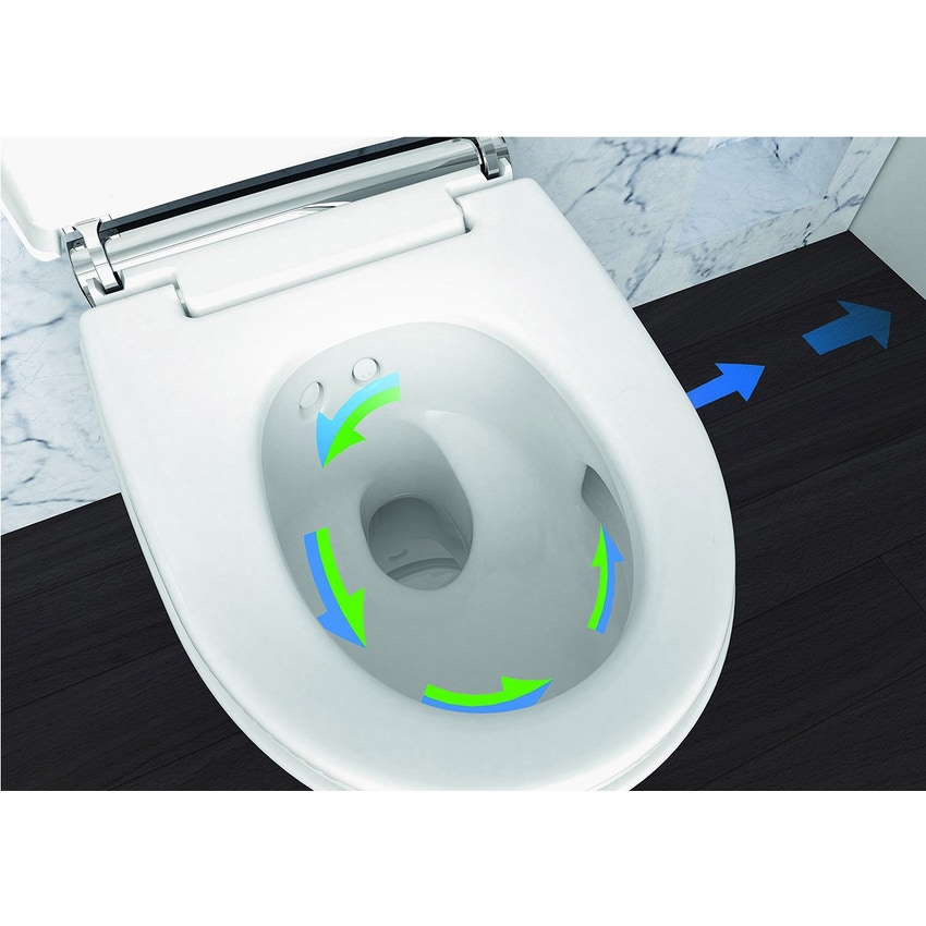 Immagine di Geberit AQUACLEAN MERA COMFORT vaso sospeso, senza brida, completo di sedile con funzione bidet a chiusura ammortizzata, colore bianco finitura lucido 146.210.11.1