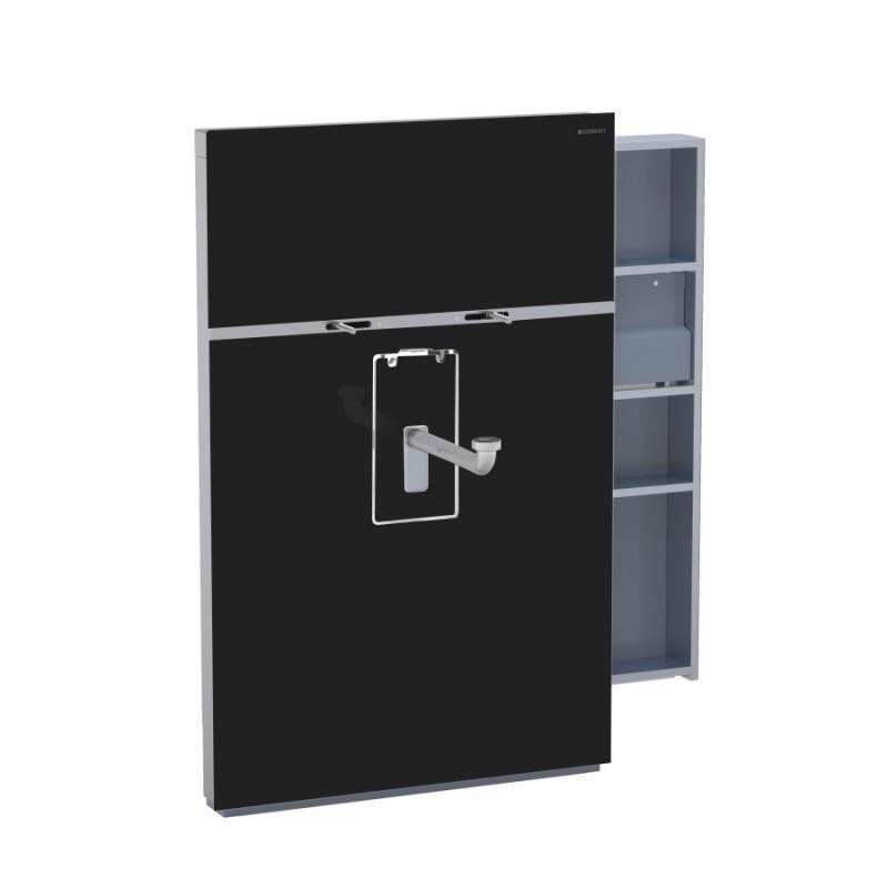 Immagine di Geberit Monolith per lavabo sospeso con rubinetto a pianale, carrello a destra, colore vetro nero 131.049.SJ.1