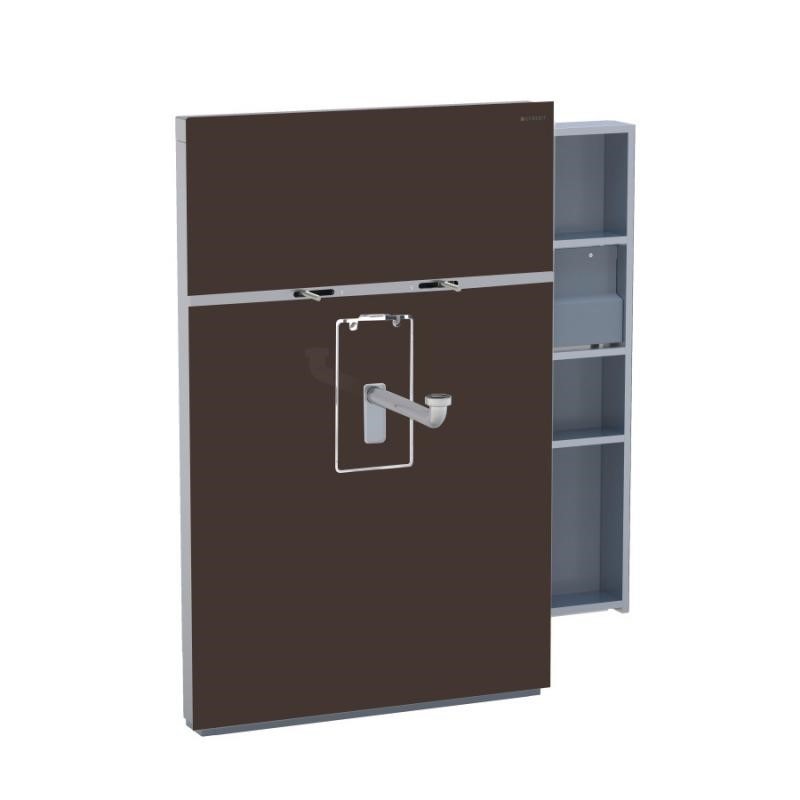 Immagine di Geberit Monolith per lavabo sospeso con rubinetto a pianale, carrello a destra, colore vetro terra d'ombra 131.049.SQ.1
