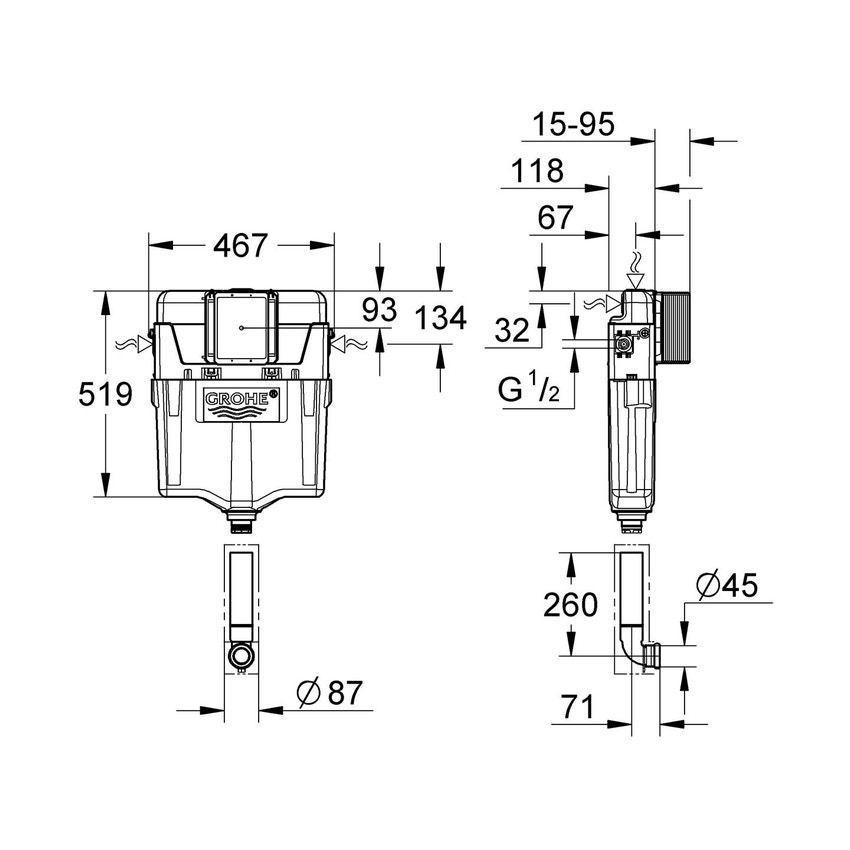 Immagine di Grohe GD2 cassetta di sciacquo per WC, con flusso regolabile, possibile azionamento a distanza con comando remoto 38661000