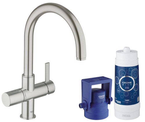 Immagine di Grohe BLUE PURE rubinetto per lavello bocca "C" Satinato effetto Acciaio Inox 33249DC1