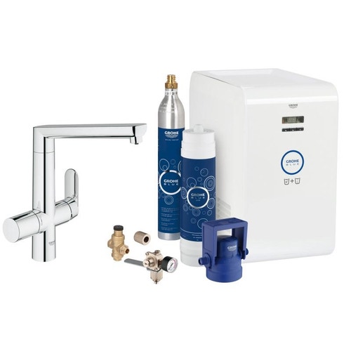 Immagine di Grohe Blue Professional k7 Rubinetto per lavello bocca "L" acqua Fredda & Gasata Cromo 31346001