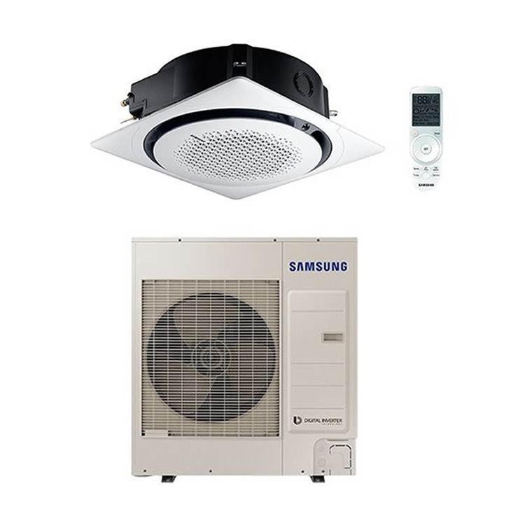 Immagine di Samsung CASSETTA 360° Climatizzatore monosplit inverter, trifase | unità esterna 10 kW unità interna 35000 BTU Con pannello quadrato bianco e comando wireless AC100MN4PKH/EU-AC100MXADNH/EU-PC4NUDMAN-AR-KH00E