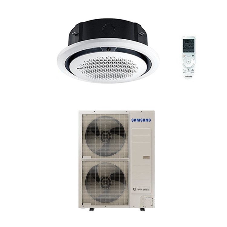 Immagine di Samsung CASSETTA 360° Climatizzatore monosplit inverter | unità esterna 14 kW unità interna 48000 BTU Con pannello circolare bianco e comando wireless AC140MN4PKH/EU-AC140MXADKH/EU-PC4NUNMAN-AR-KH00E