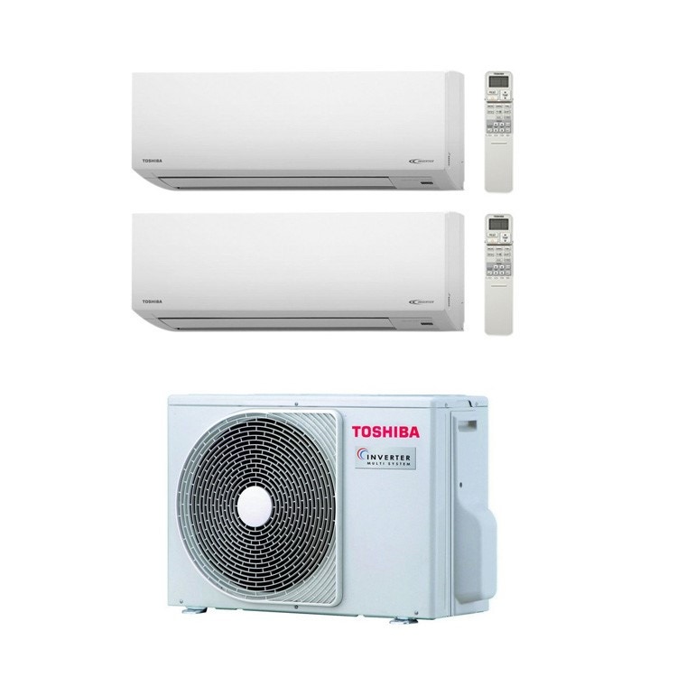 Immagine di Toshiba AKITA EVO II Climatizzatore dual split inverter Bianco | unità esterna 4 kW unità interne 9000+9000 BTU RAS-2M14S3AV-E+2xRAS-B10N3KV2-E1