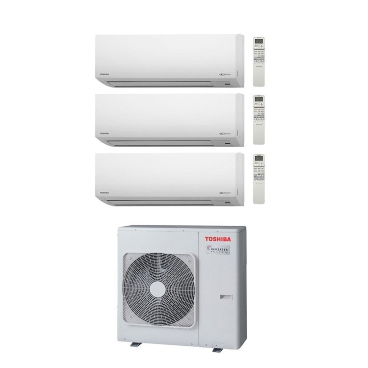 Immagine di Toshiba AKITA EVO II Climatizzatore trial split inverter Bianco | unità esterna 7.5 kW unità interne 7000+12000+24000 BTU RAS-3M26S3AV-E+M07N3KV2-E1+B13N3KV2-E1+M24N3KV2-E1