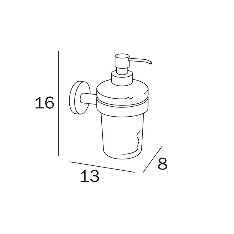 Immagine di Inda GEALUNA spandisapone a parete con contenitore in vetro extrachiaro trasparente, erogatore in ottone cromato A10120CR03