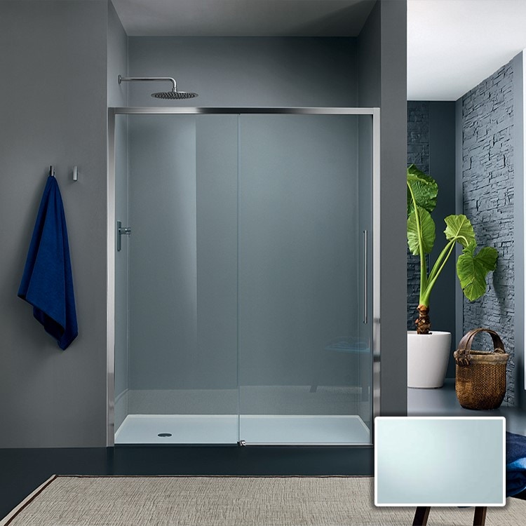 Immagine di Inda Trendy Design porta scorrevole sinistra per nicchia, vetro finitura ice, finitura cromo/silver B4430 S AK 80