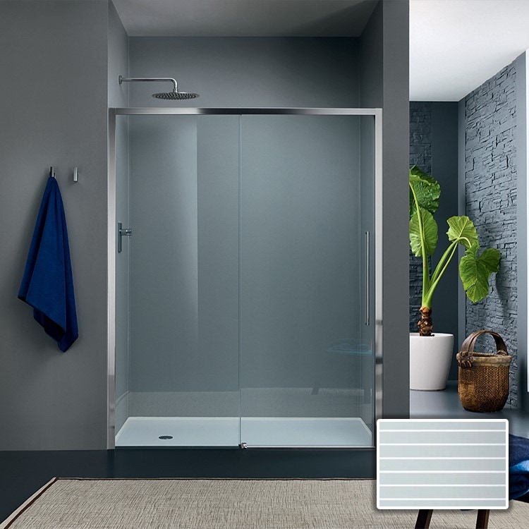 Immagine di Inda Trendy Design porta scorrevole sinistra per nicchia, vetro rigato, finitura cromo/silver B4430 S AK 51