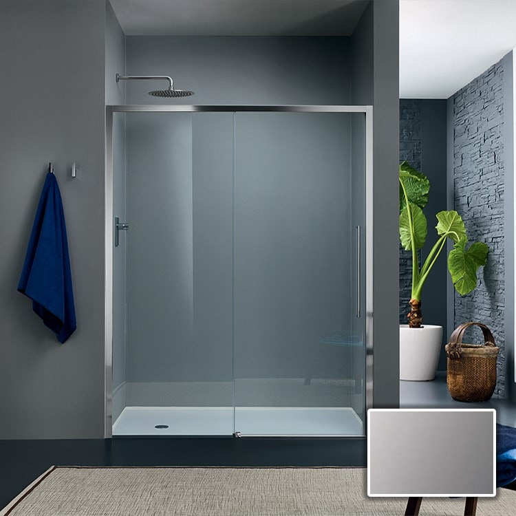 Immagine di Inda Trendy Design porta scorrevole sinistra per nicchia, vetro grigio, finitura cromo/silver B4430 S AK 14