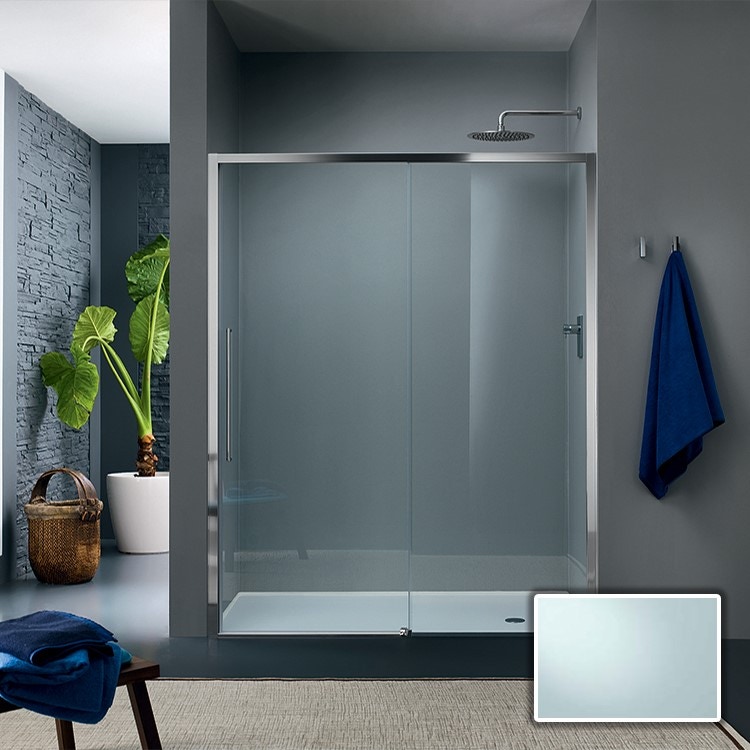 Immagine di Inda Trendy Design porta scorrevole destra per nicchia, vetro finitura ice, finitura cromo/silver B4430 D AK 80