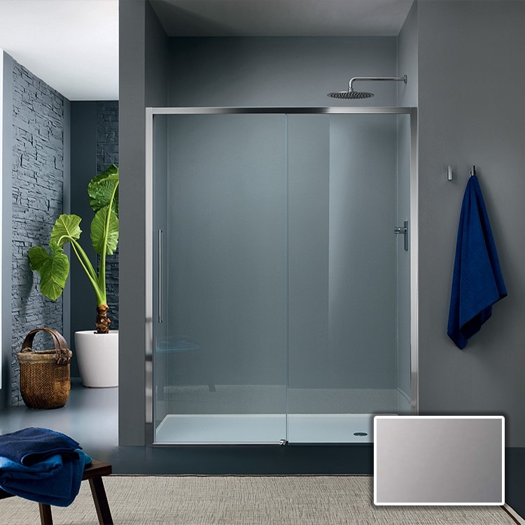 Immagine di Inda Trendy Design porta scorrevole destra per nicchia, vetro grigio, finitura cromo B4437 D AN 14