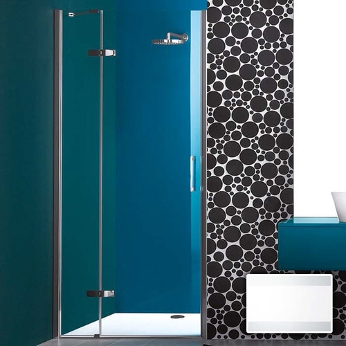 Immagine di Inda Praia Design porta a battente ed elemento fisso per nicchia, vetro con fascia serigrafata B1143 0 AN 73